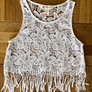 H&M White Crochet Top with Fringes